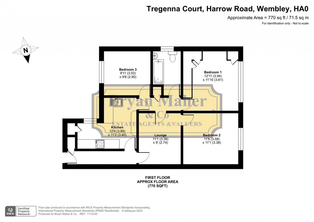 Floorplan for Tregenna Court, Near To Ealing Road, Wembley.