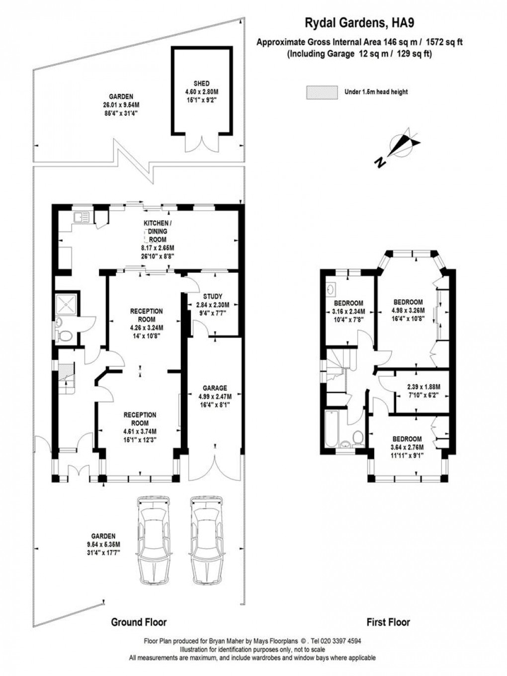 Floorplan for Rydal Gardens, WEMBLEY