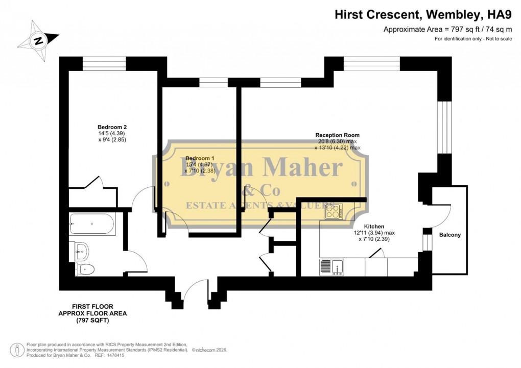 Floorplan for Hirst Crescent, Wembley